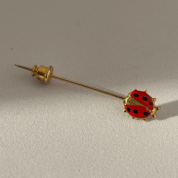 Vintage Gold Tone Enamel Laby Bug Lapel Stick Pin 4 cm - Picture 1 of 9